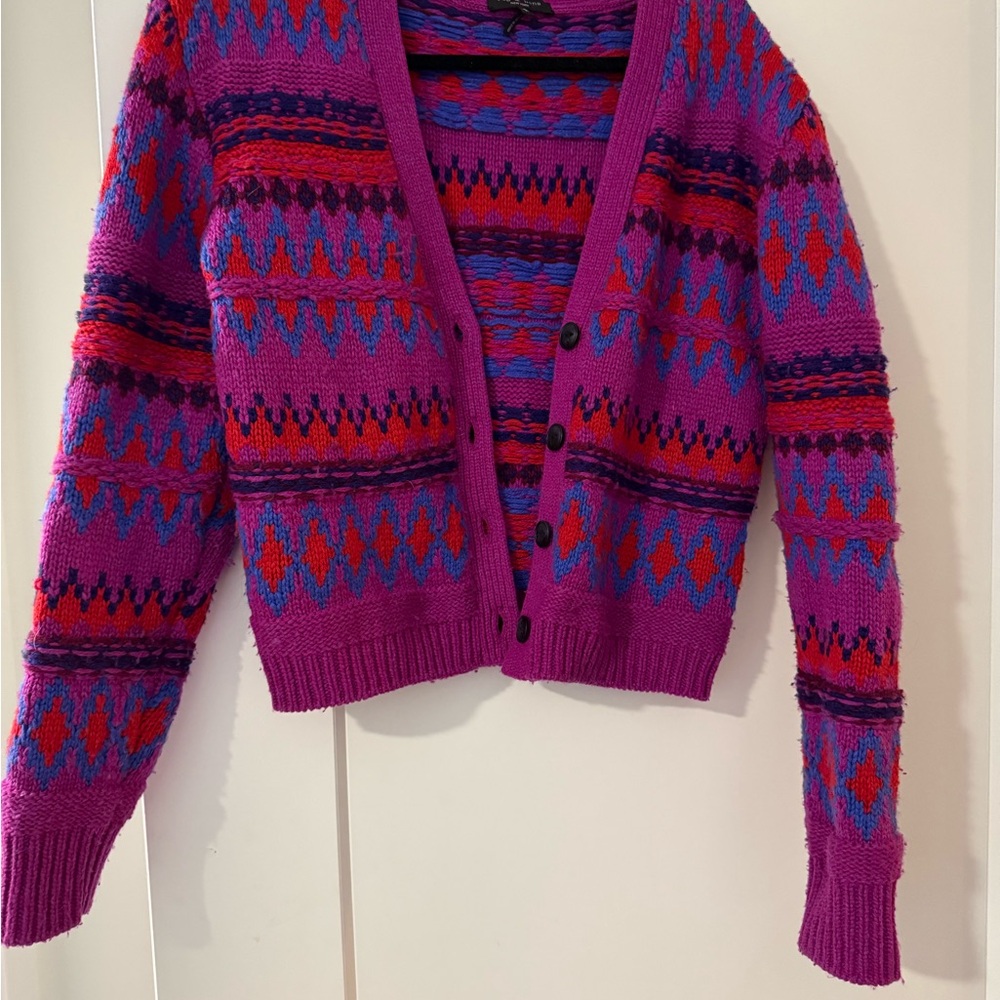 Rag & Bone Purple Red Cardigan Sweater with Nordic Pattern